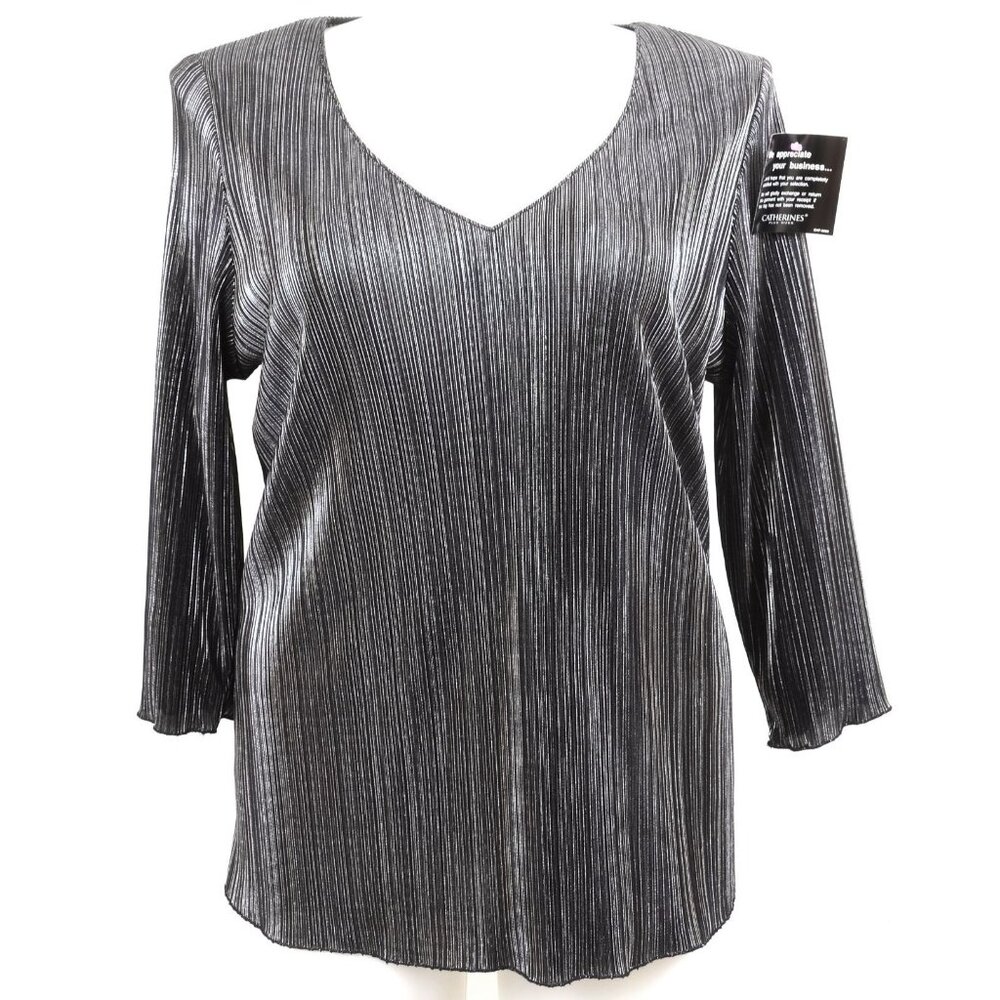 Onyx‎ Nite PLUS Size 2X Gunmetal Shimmery Metallic Top Holiday Formal Blouse NWT